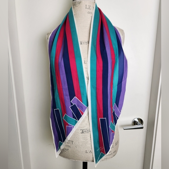80s Monique Martin Stripe Neck Scarf - Picture 2 of 8
